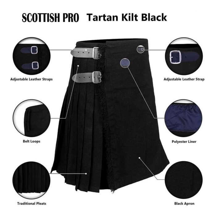 Scottish Active Men Utility Sports Black Tartan Kilt