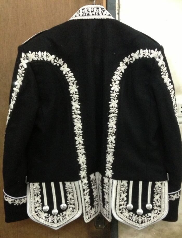 Drum Major Black Blazer Wool Doublet Silver Bullion Machine Embroidered