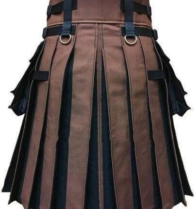 Scottish Hybrid Kilt interchangeable front apron Black and Brown Kilt