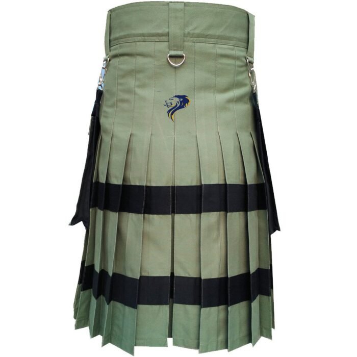 Scottish Active Men Utility Sports Traditional Fashion Olive Cotton kilt