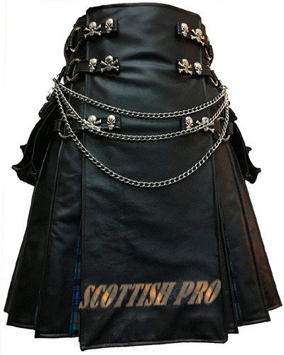 Interchangeable Black Leather Cargo Utility Kilt