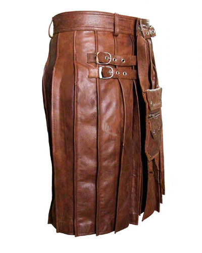 Men's Real Brown Leather Kilt /LARP Utility Kilt Gladiator Pleated Wedding Kilts