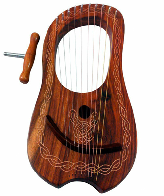 New Lyre Harp Wood 10 Metal Strings Free Carrying Case +Key.