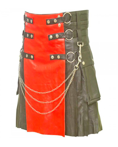 Black Leather Kilt with Red Apron