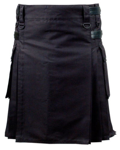 New cotton black pocket kilt