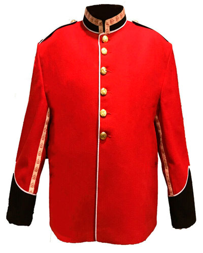 Band Jacket with crown tape & white piping. Red Blazer body. Gold thistle button