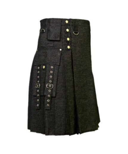 Black Denim Modern Kilt