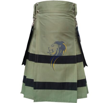 Scottish Active Men Utility Sports Traditional Fashion Olive Cotton kilt