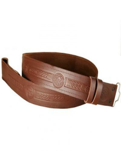 New Mens Leather Brown Embossing Kilt Belt